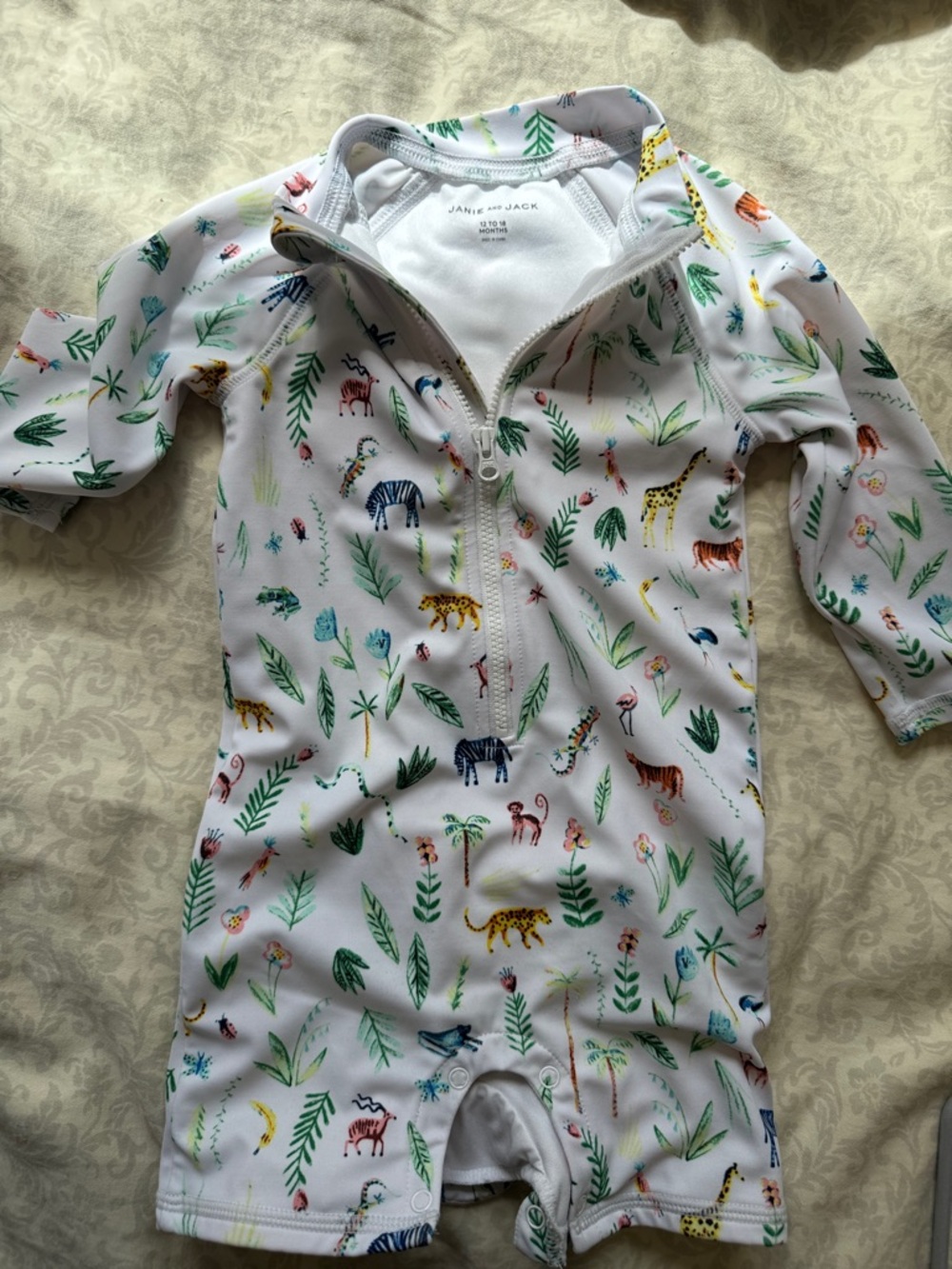 Janie and Jack White Tropical Jungle Zip One-Piece swim - toddler 12-18m